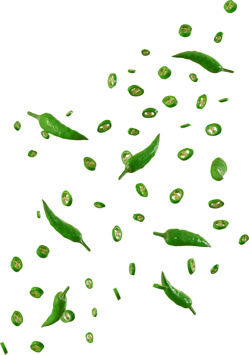 falling green chilli slices