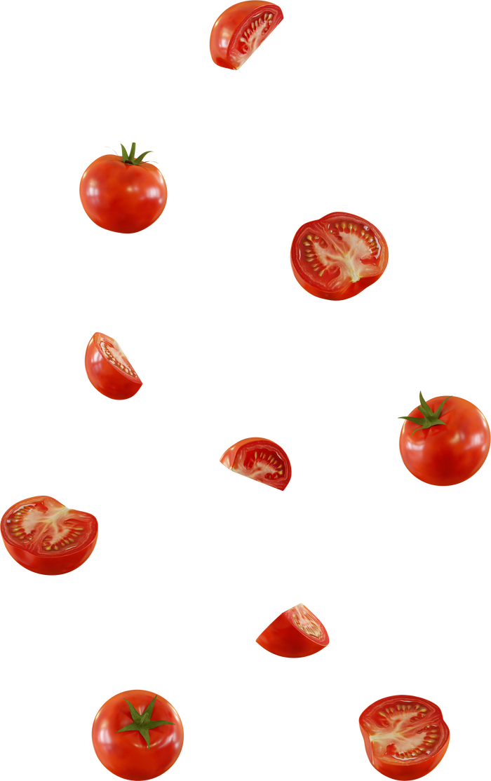 falling slices of red tomato